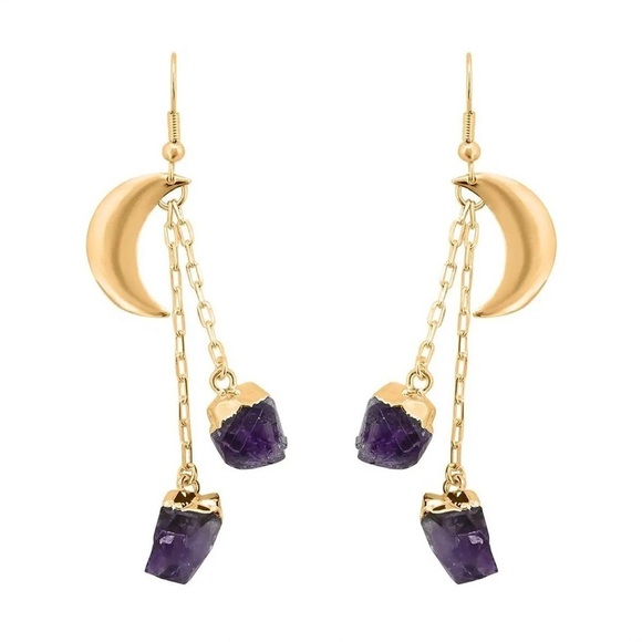 Made in Brazil Amethyst Point Moon Earrings in Gold tone 28.50 ctw - Picture 1 of 6